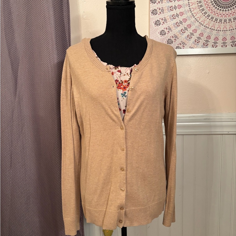 GAP Tan Crewneck Button-Front Cardigan